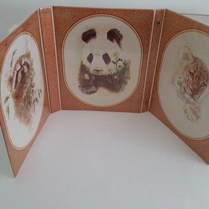 Vintage Mead The Organizer Tri-Fold 1"  3 -Ring Binder Tiger/Raccoon/Panda